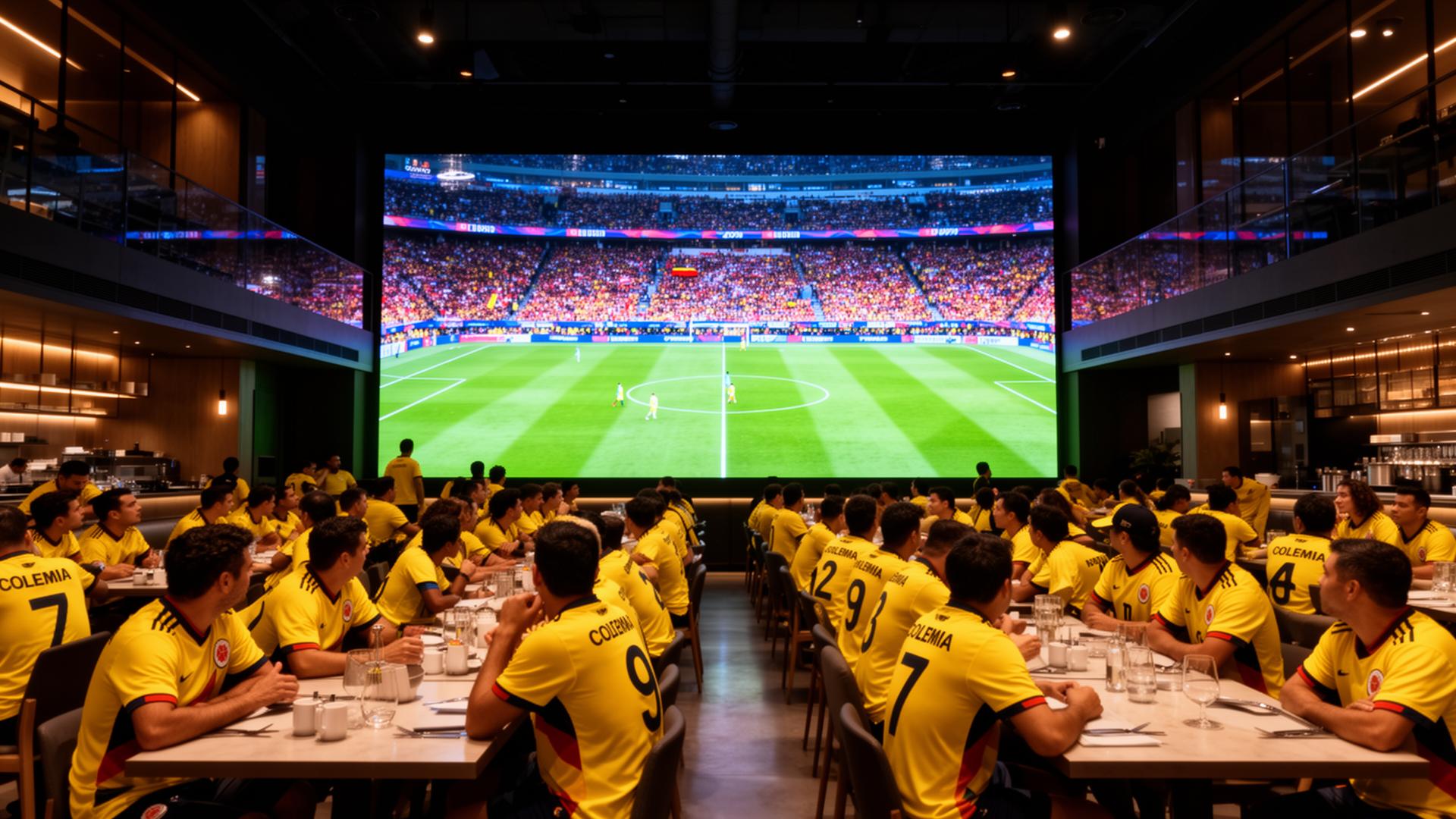 Restaurante en Colombia con video wall durante un partido del Mundial